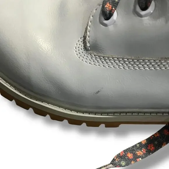 Timberland Junior Girls Sz 7 6” Premium WP Baby Blue Shine 1991A Leather Floral - Picture 11 of 15